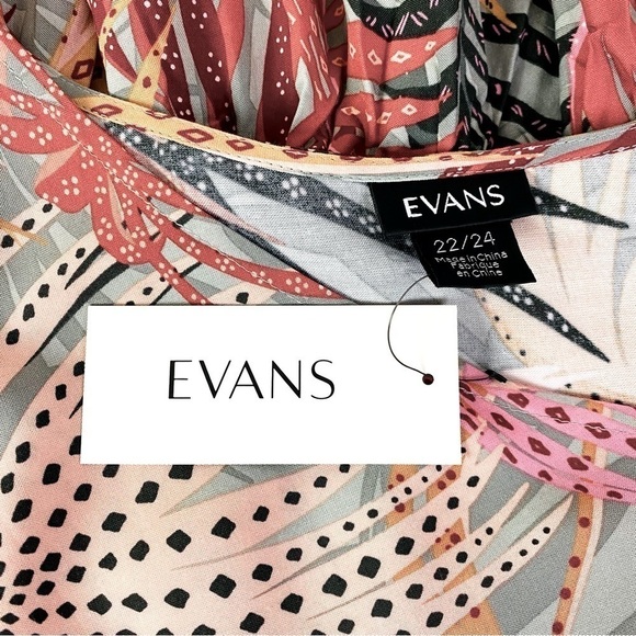 Evans Tropical Windown Tiers Flutter Sleeve Dress Size 22/24 - Picture 7 of 10